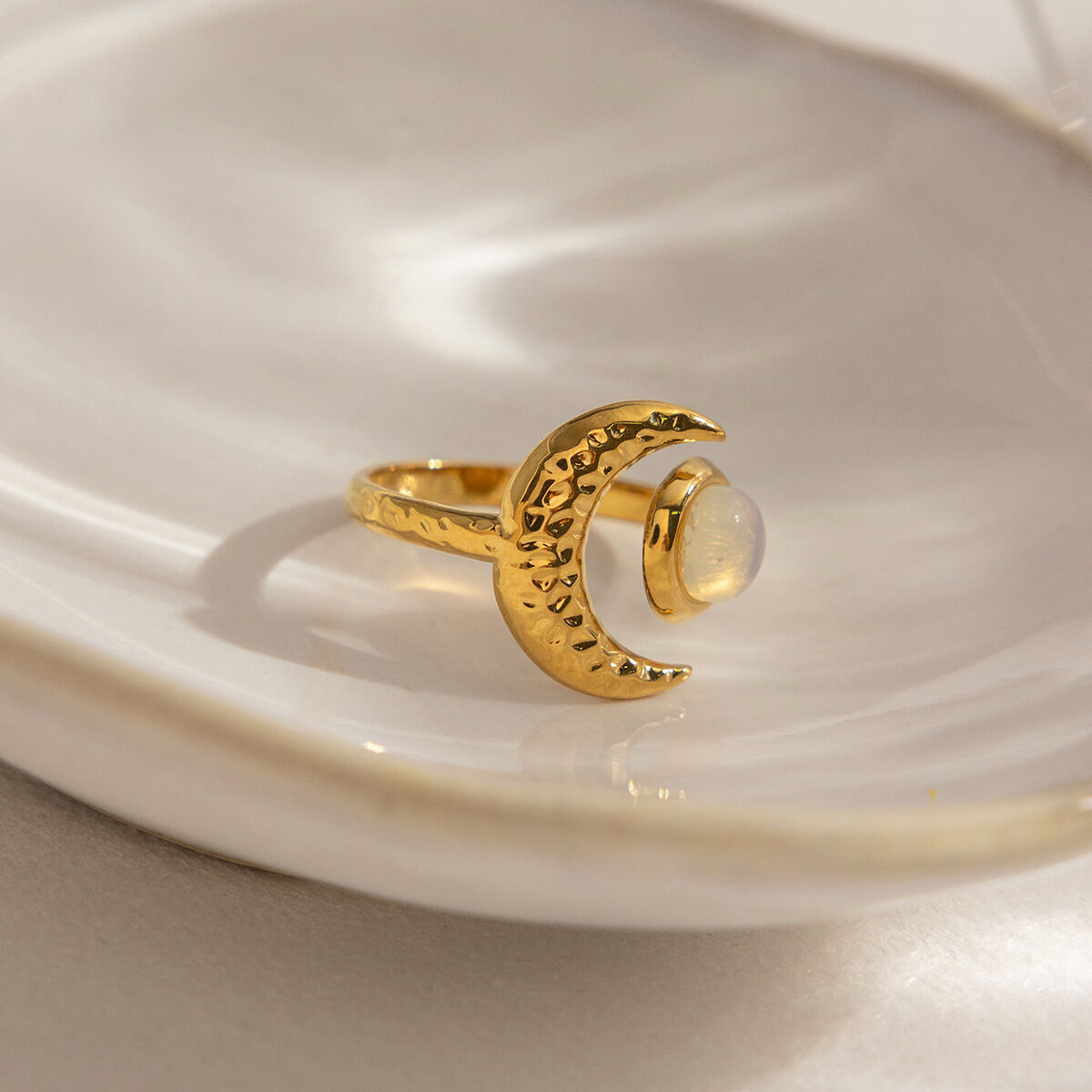 Classic Moon Stainless Steel Waterproof&Anti-tarnish Gold Color Statement Rings