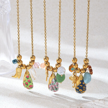 Sweet Flower Pattern Stainless Steel Waterproof Gold Color Pendant Necklace