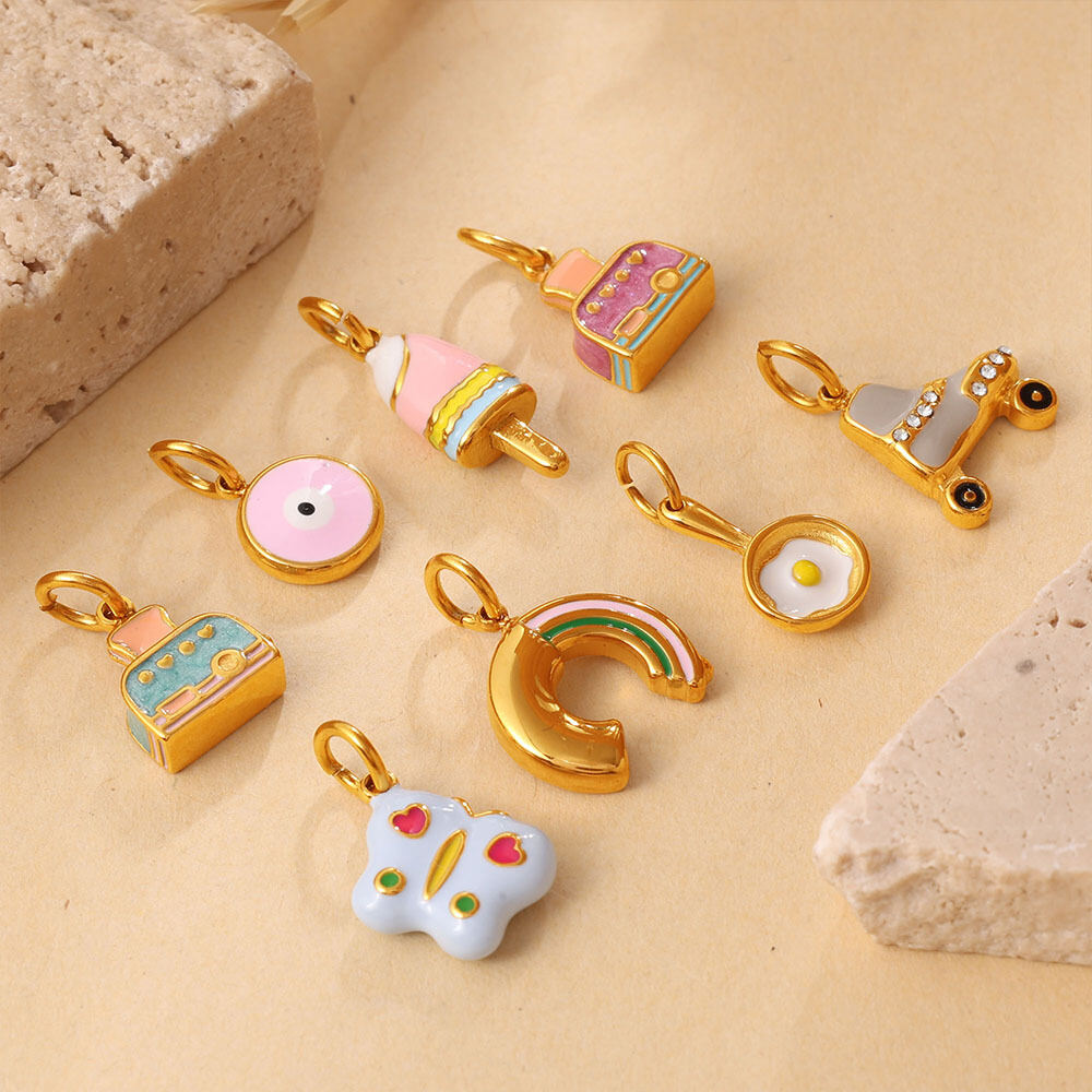 Simple Series Daily Devil's Eye Irregular Shape Animal Cartoon Stainless Steel Waterproof   Gold Color  Rhinestone Unisex Pendants Picture3