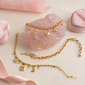 Braccialetti con ciondoli da donna in acciaio inossidabile color oro, impermeabili e anti-ossidazione, con chiave e lucchetto h5 Immagine2