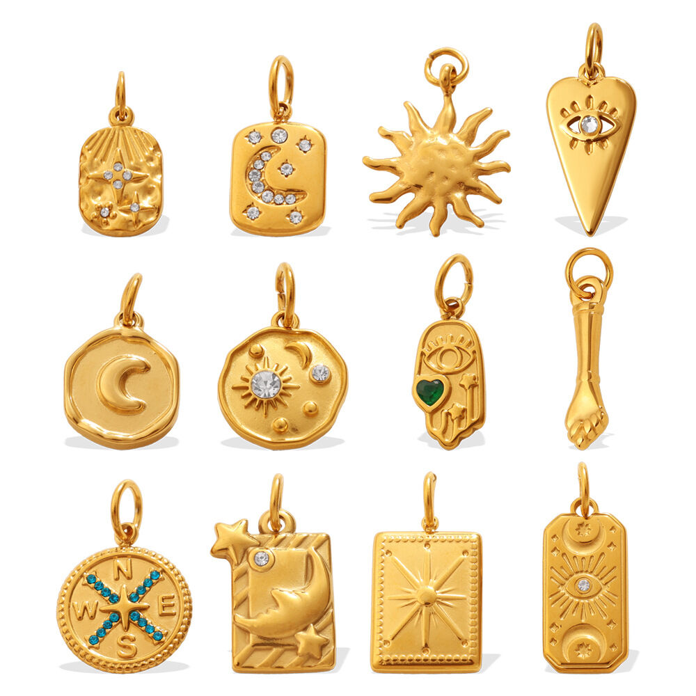 Simple Series Daily Devil's Eye Irregular Shape Sun Star Moon Stainless Steel Waterproof Gold Color Rhinestone Unisex Pendants h5Picture4