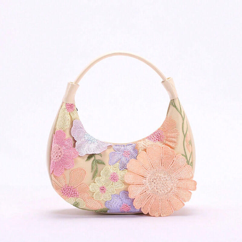 Romantische 3D-bestickte Blumen-Schultertaschen für Damen (Blumenmuster werden zufällig ausgewählt)