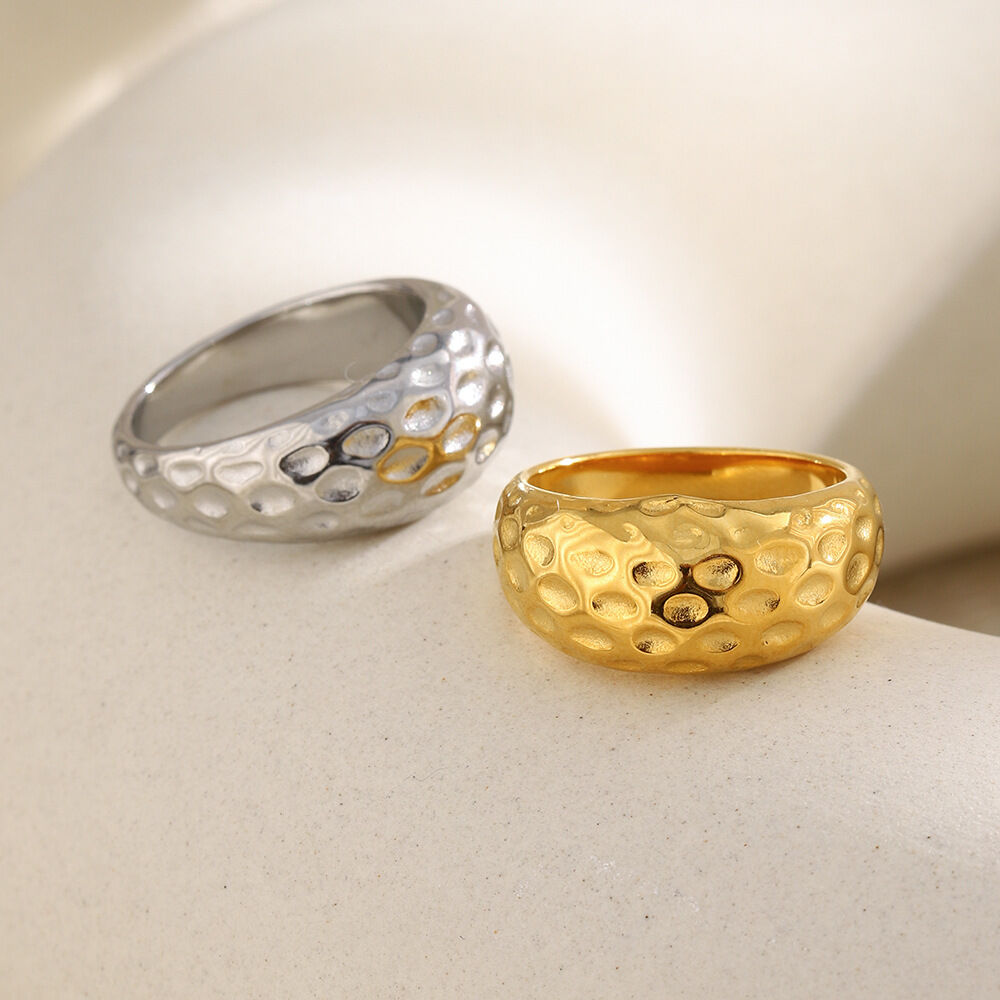 Simple Hammered Pattern Stainless Steel Waterproof Statement Ring
