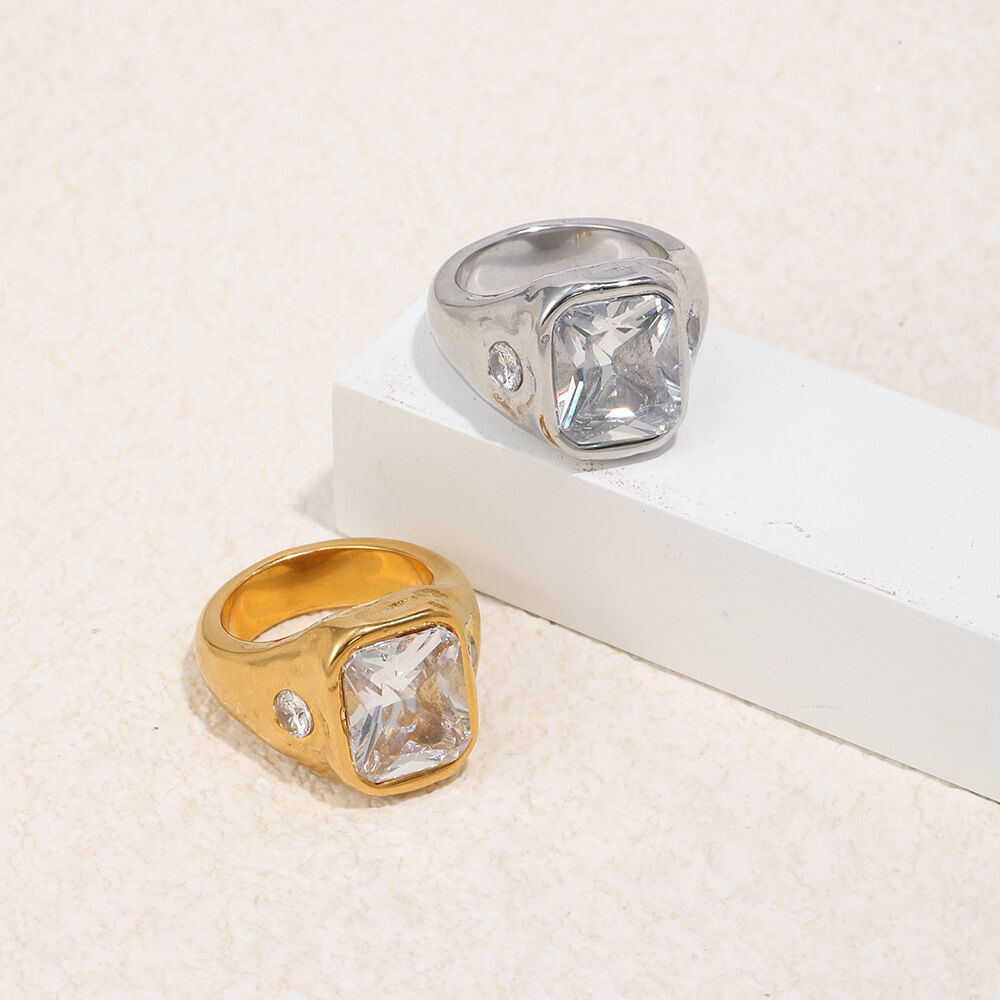 Classic Square Zircon Stainless Steel Waterproof Ring h5 Picture5