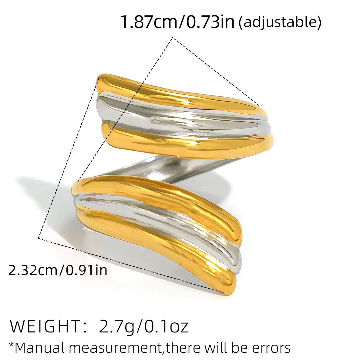 Simple Series Daily Irregular Shape Stripe Lines Stainless Steel Waterproof   Gold Color  Ring 