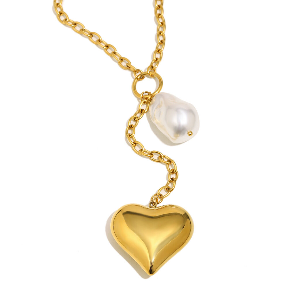 Simple Heart Stainless Steel Waterproof Gold Color Pendant Necklace Picture4