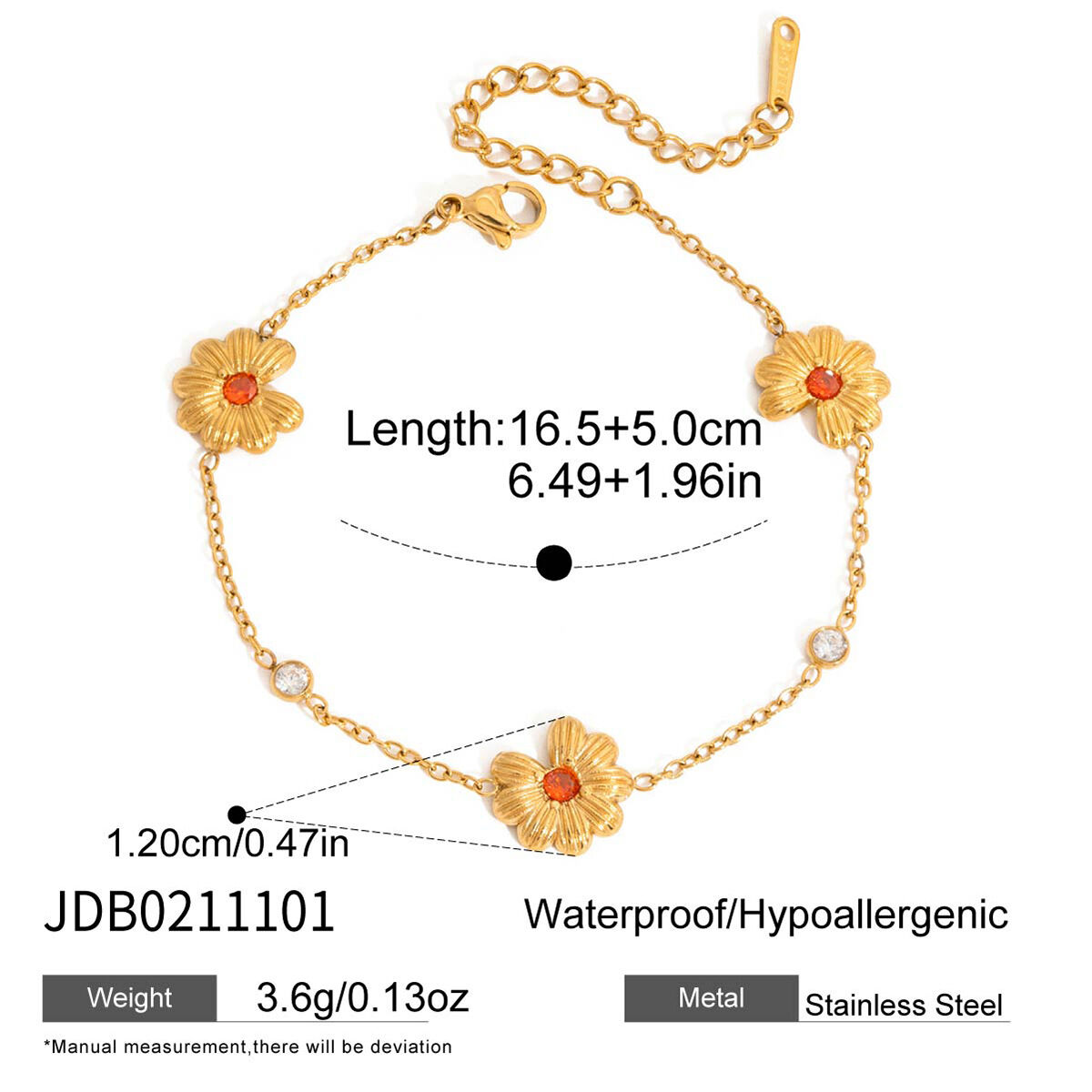 Chic Daisy Orange Zircon Stainless Steel Waterproof&Anti-tarnish Gold Color Women's Jewelry Sets h5 Picture2
