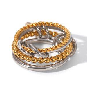 Silver & Gold Color Stainless Steel Waterproof&Anti-tarnish Zircon Statement Ring h5