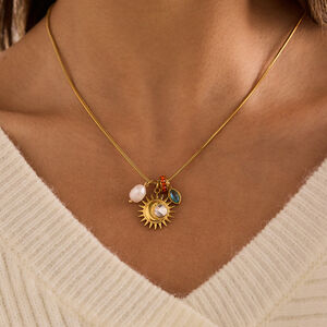 Ornate Sun Moon Stainless Steel Waterproof&Anti-tarnish Gold Color Zircon Pearl Women's Pendant Necklaces h5 Picture4
