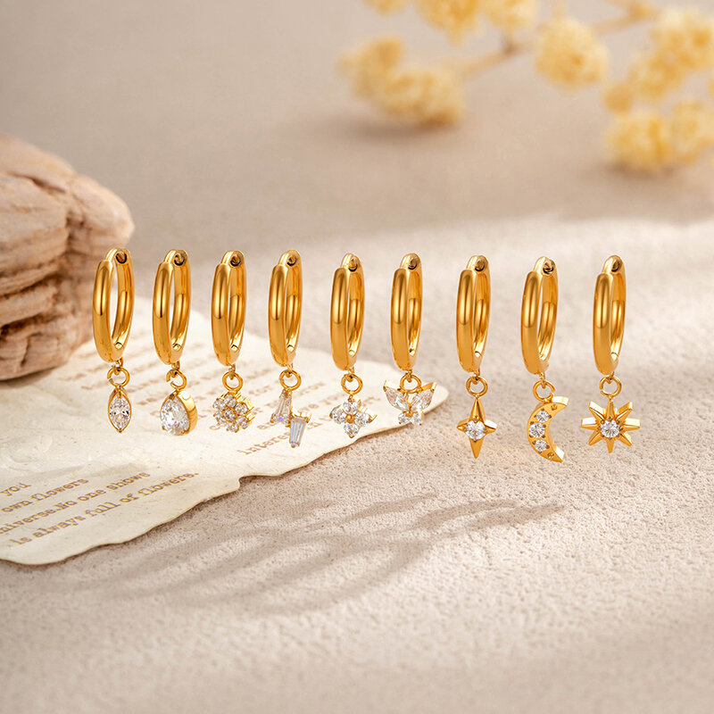 Minimalist ASTM F136 Titanium Alloy Gold Color Zircon Women's Drop Earrings