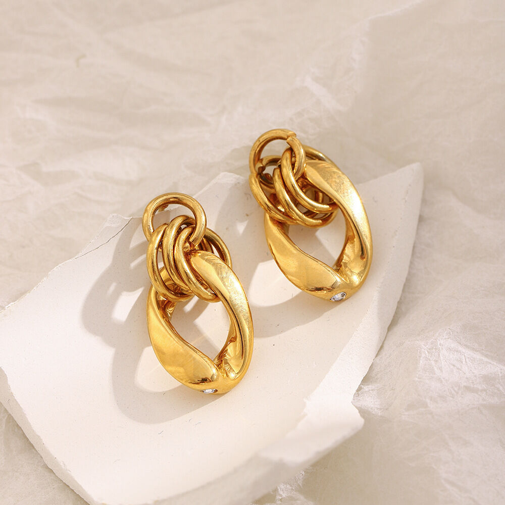 Irregular Shape Stainless Steel Waterproof Gold Color Drop Earrings