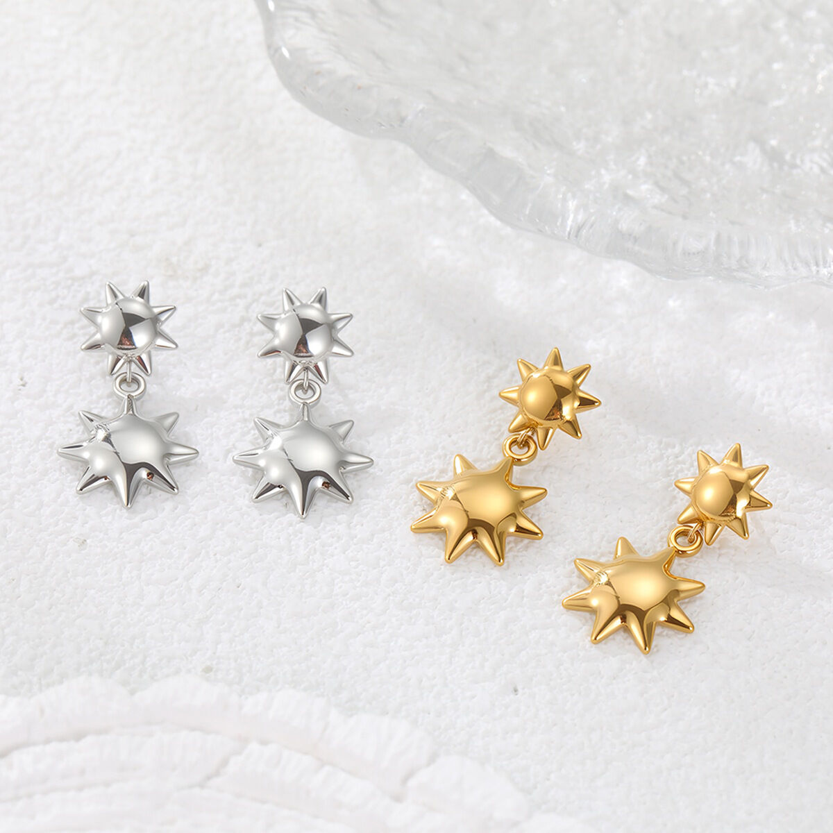 Classic Series  Shape Sun Cartoon Stainless Steel Waterproof 18K  Gold  Women's Stud Earrings 2