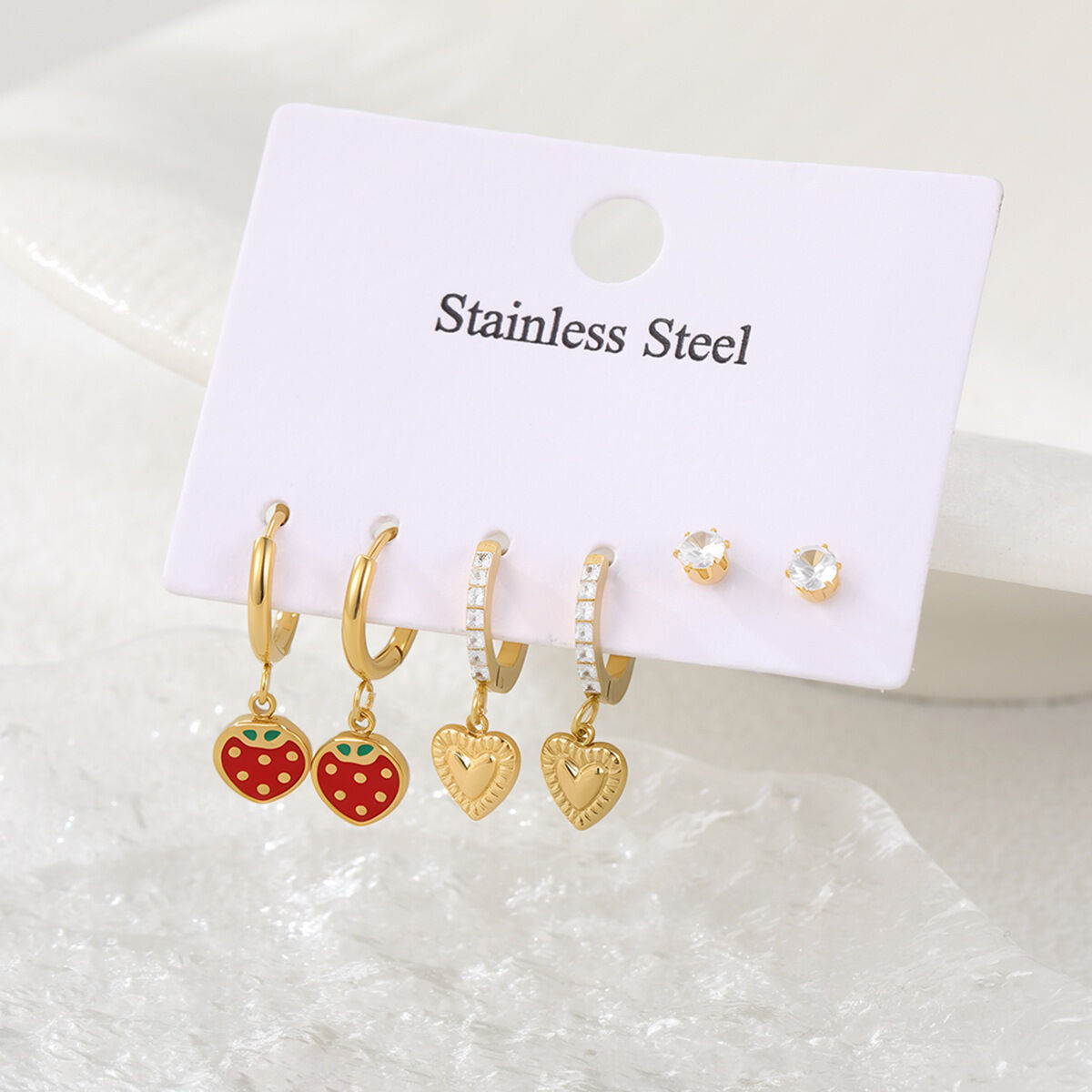 Simple Series Sweet Irregular Shape Heart Circle Stainless Steel Waterproof Gold Color Women's Stud Earrings h5Picture3