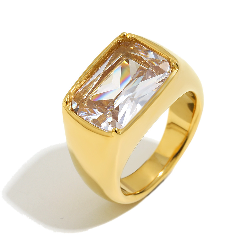 Classic Square Shape Zircon Stainless Steel Waterproof Ring Picture2