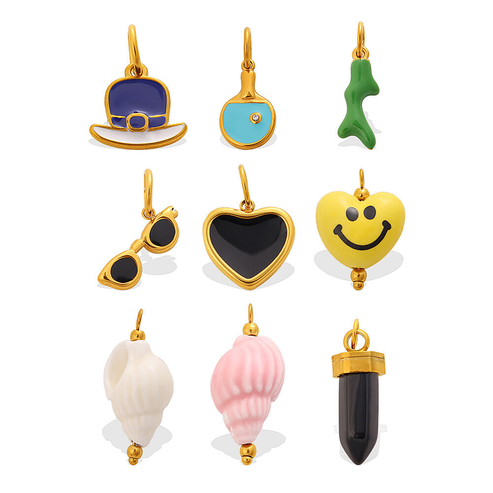 Simple Series Cute Irregular Shape Heart Star Smiling Face Stainless Steel Waterproof   Gold Color  Rhinestone Unisex Pendants Picture4