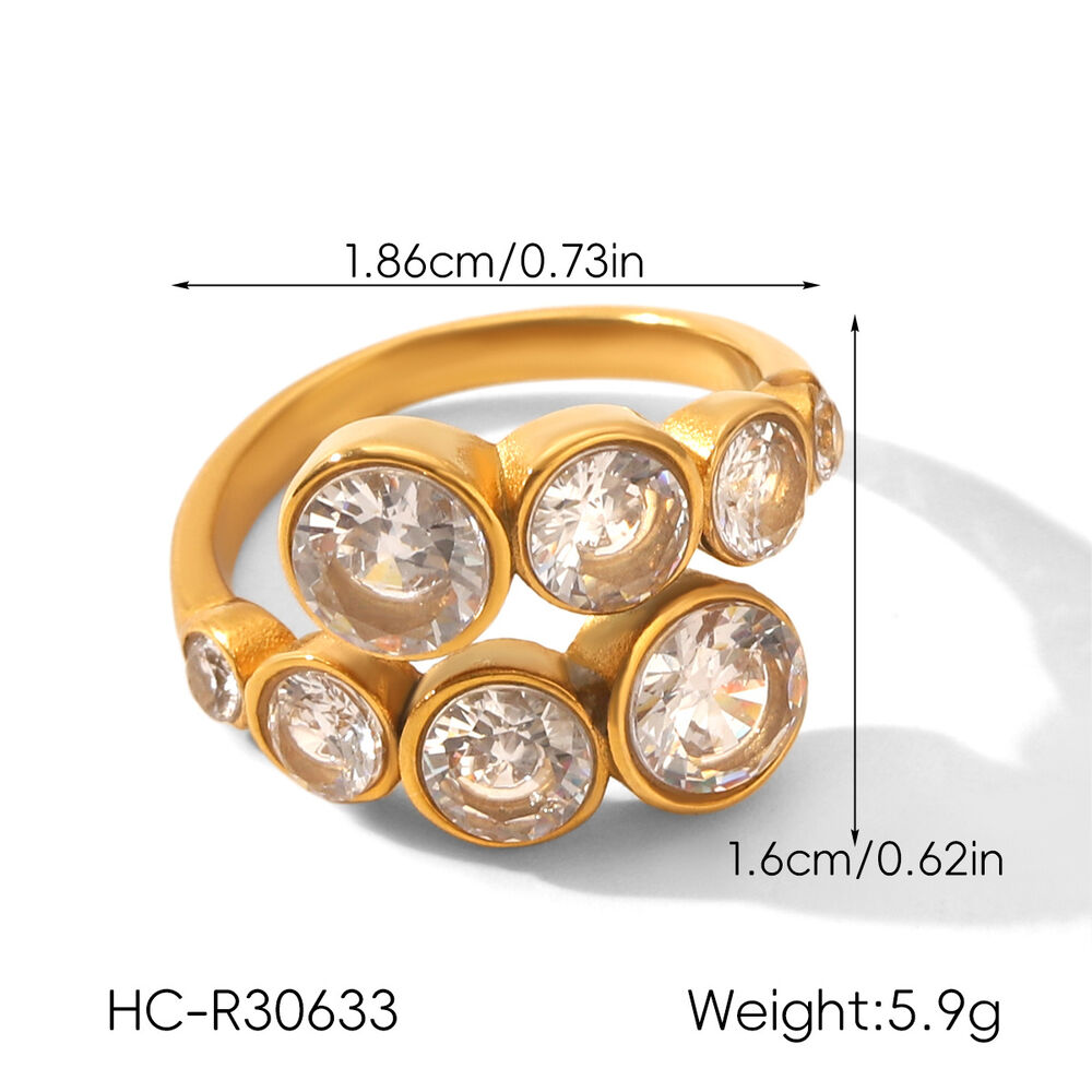 Elegant Heart Circle Stainless Steel Waterproof Gold Color Zircon Gemstone Ring Picture2