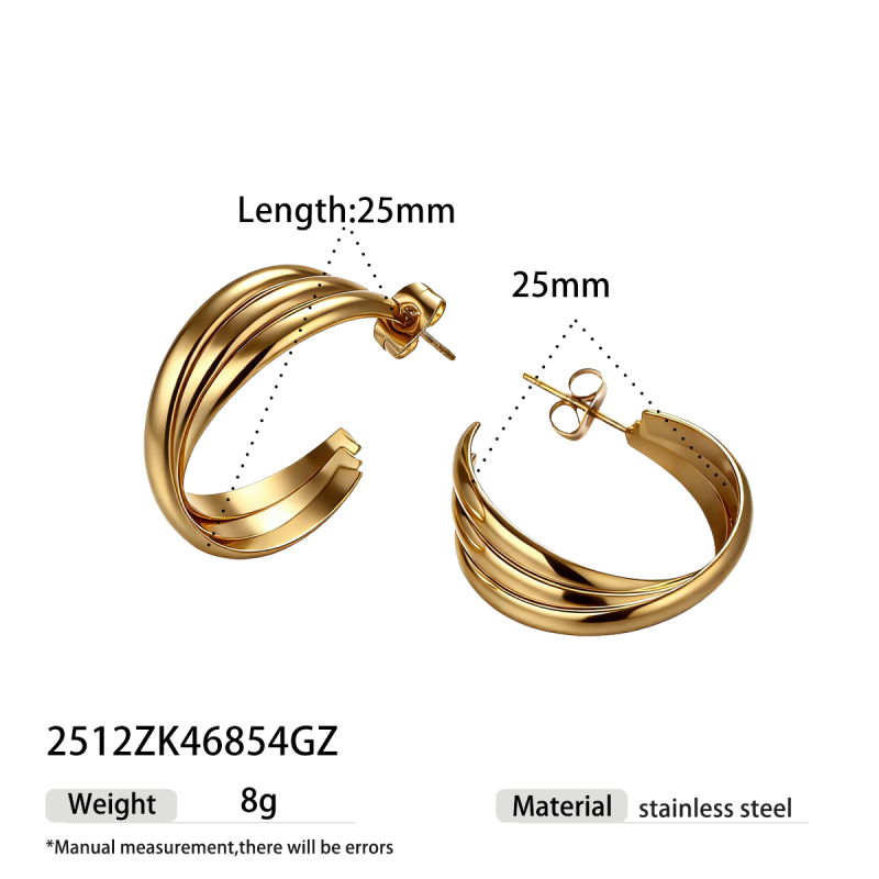 Classic Irregular Shape Twist Stainless Steel Waterproof Gold Color Hoop Earrings