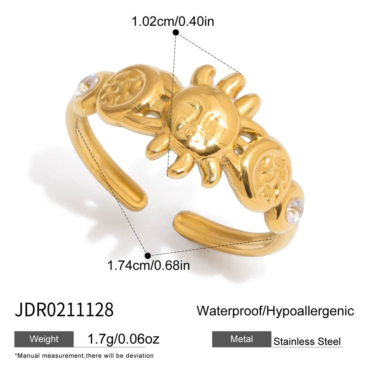 Daily Sun&Moon Stainless Steel Waterproof&Anti-tarnish Gold Color Statement Rings h5 Picture2