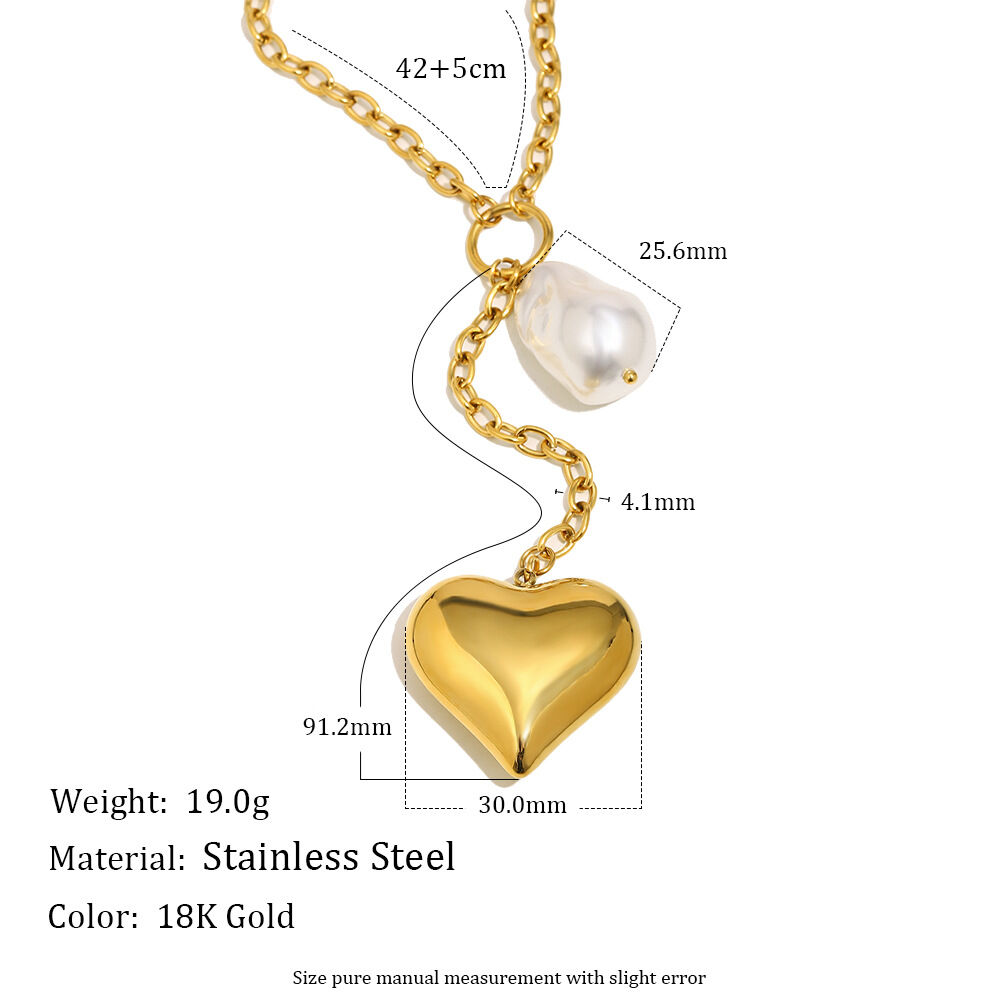 Simple Heart Stainless Steel Waterproof Gold Color Pendant Necklace 