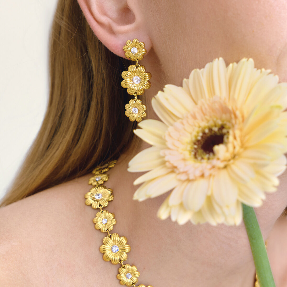 Romantic Daisy Series Stainless Steel Waterproof&Anti-tarnish Gold Color Zircon Women's Jewelry Sets h5 Picture5