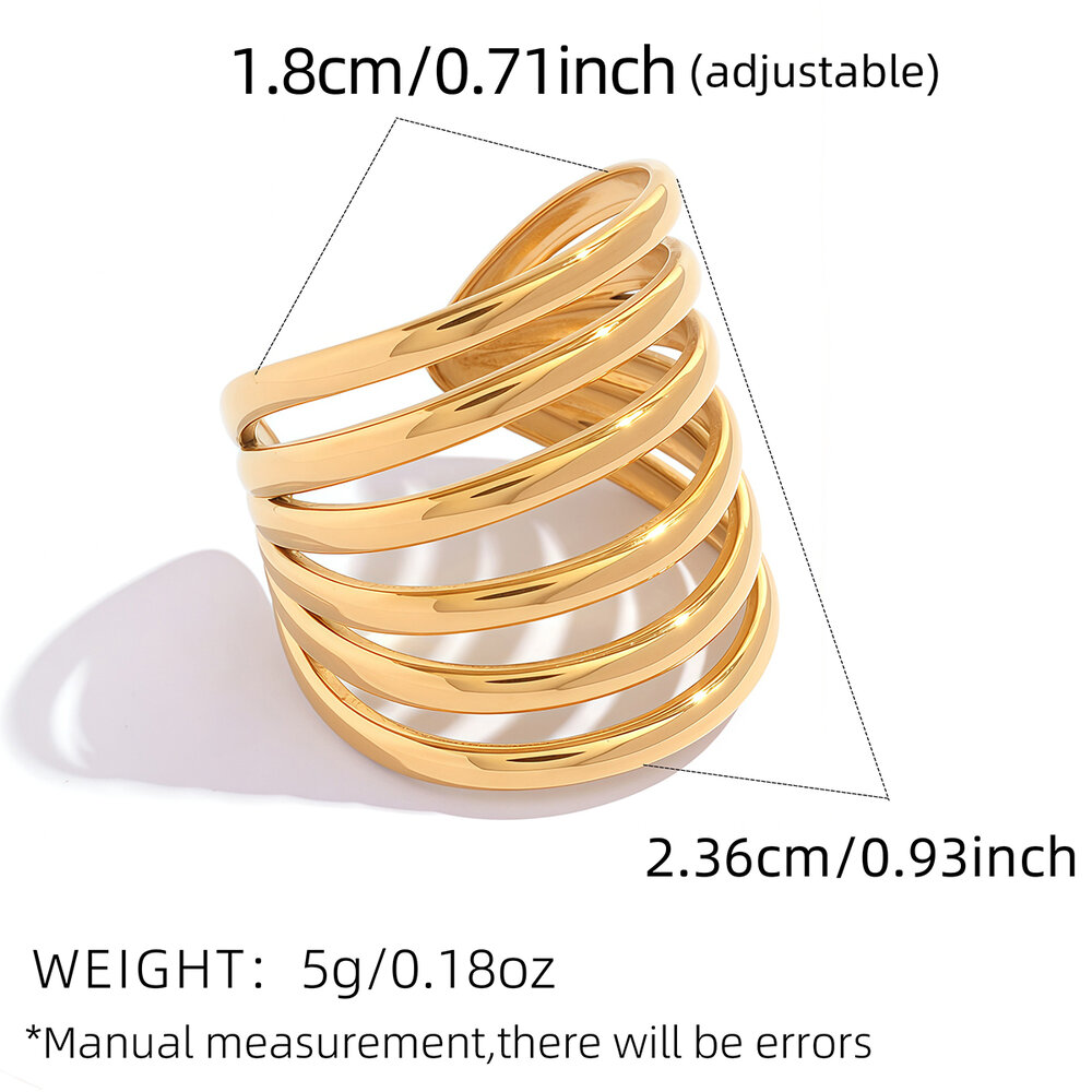 Simple Series Daily Lines Stainless Steel Waterproof Gold Color Statement Rings Picture2