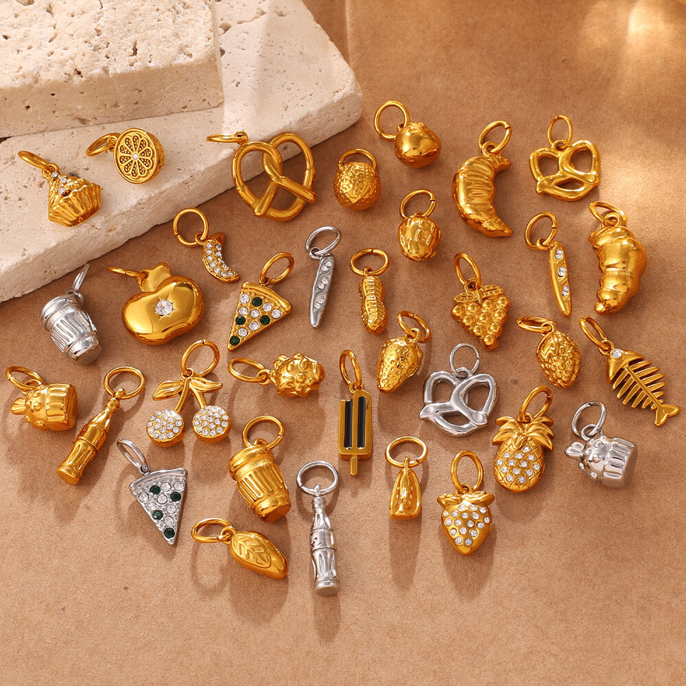 Simple Series Cute Irregular Shape Fruit Stainless Steel Waterproof   Gold Color  Rhinestone Unisex Pendants