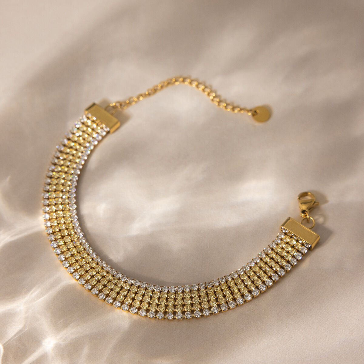 Exquisite Lines Stainless Steel Waterproof Gold Color Zircon Women's Chain Bracelets h5 Picture5