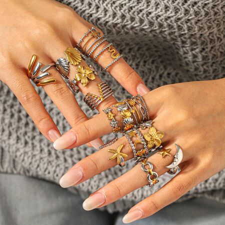 Delicate Mixed Gold Color And Silver Colors Stainless Steel Waterproof&Anti-tarnish Statement Rings