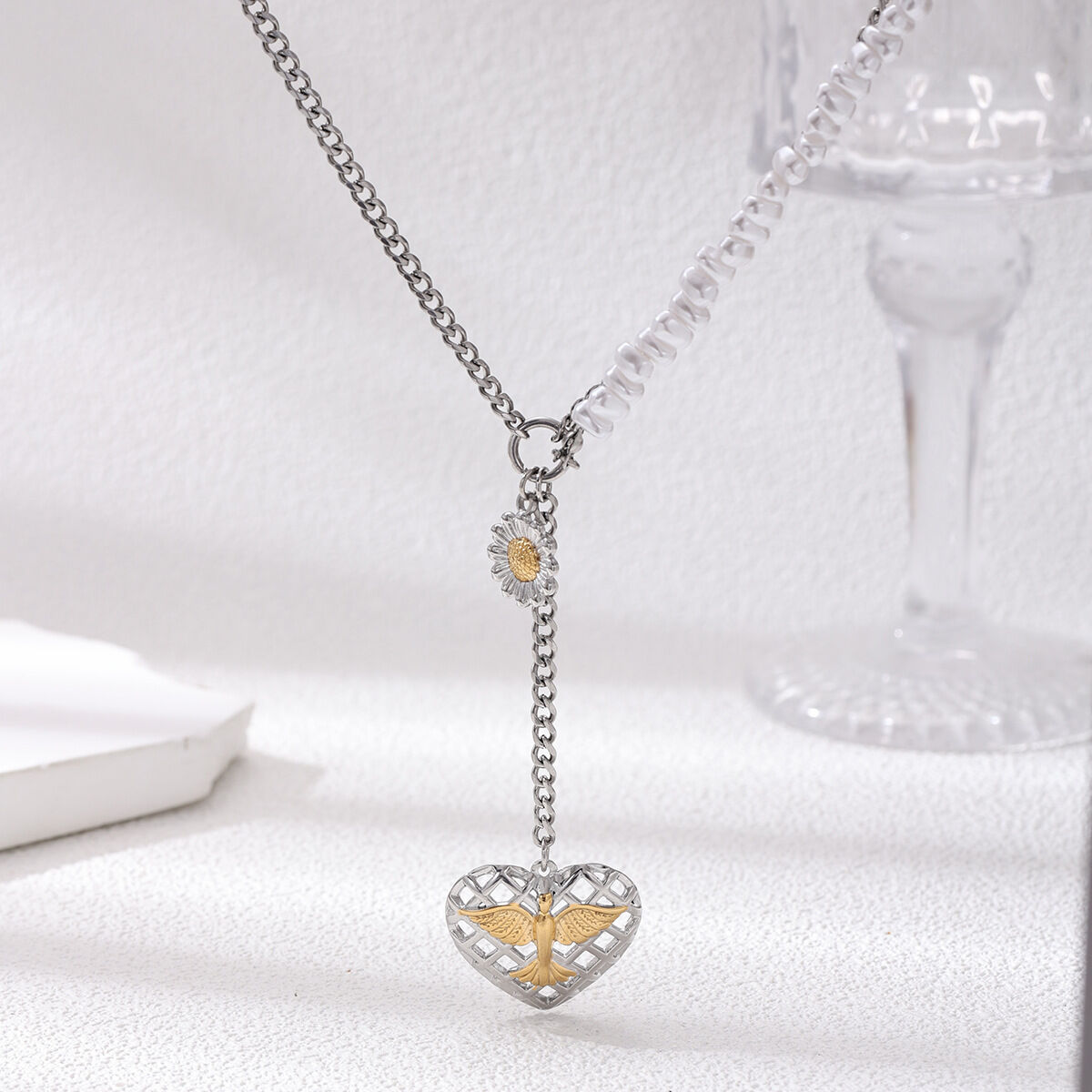 Heart Stainless Steel Waterproof  Mixed Color Pendant Necklace