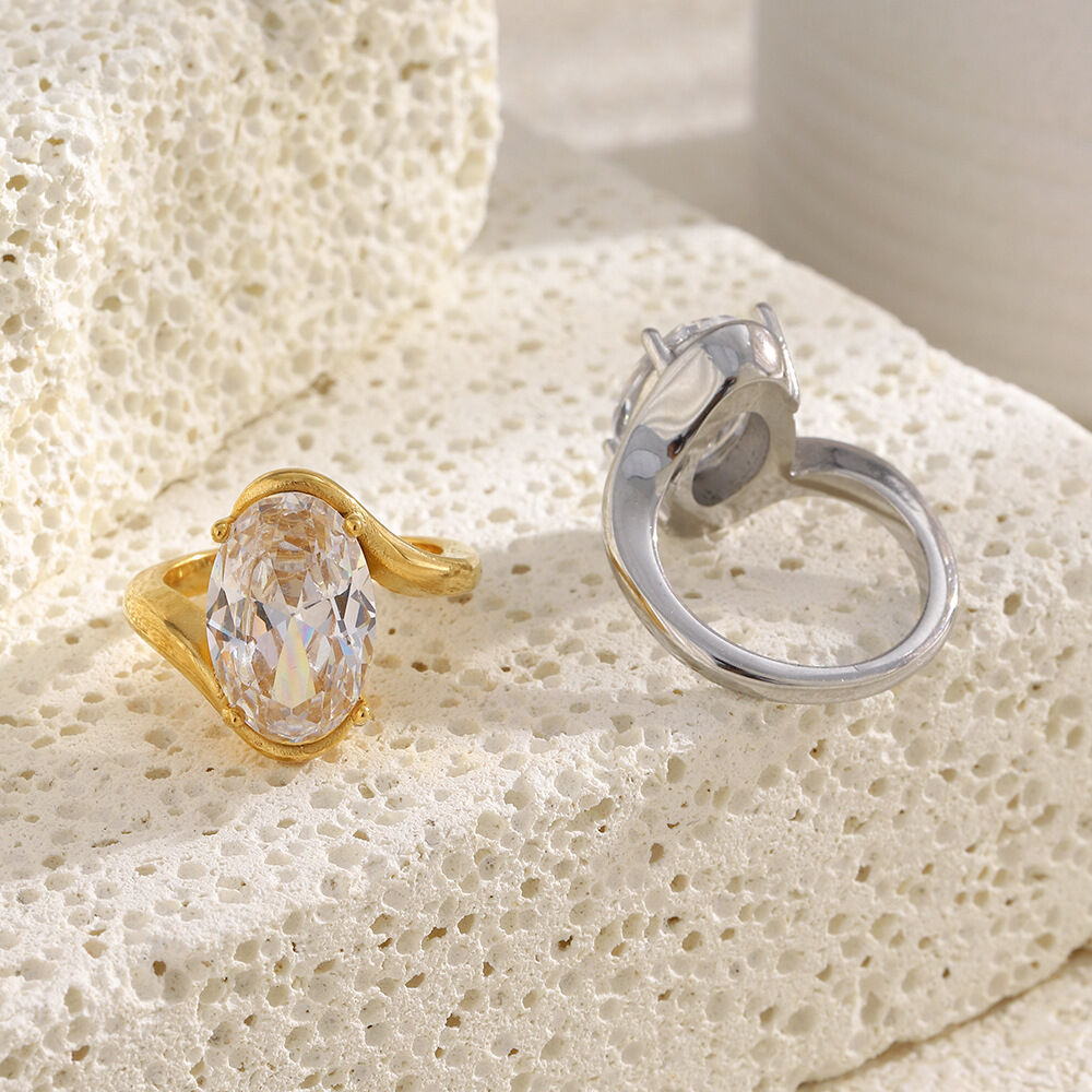Ellipse Zircon Stainless Steel Waterproof Ring Picture3