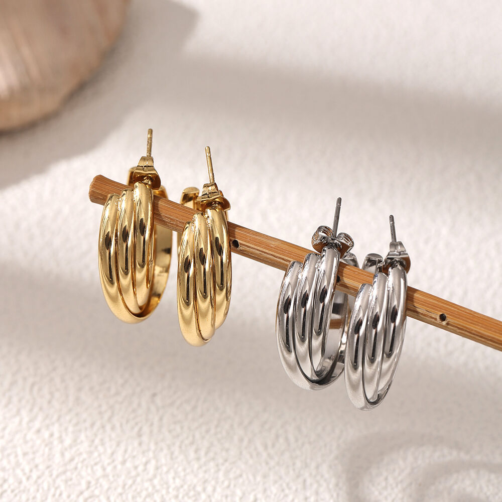 Classic Irregular Shape Twist Stainless Steel Waterproof Gold Color Hoop Earrings h5Picture2