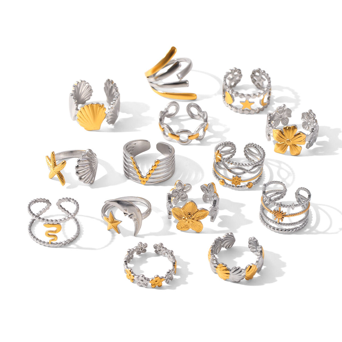 Delicate Mixed Gold Color And Silver Colors Stainless Steel Waterproof&Anti-tarnish Statement Rings h5 Picture6