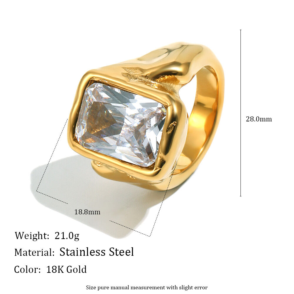 Square Zircon Stainless Steel Waterproof Ring Picture2