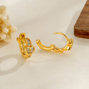 Simple Heart Star Moon Copper Gold Color Zircon Women's Hoop Earrings h5 Picture4