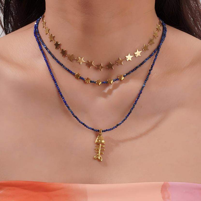 Lightweight Star Fish Titanium Steel Gold Color Women's Beaded Necklaces 2