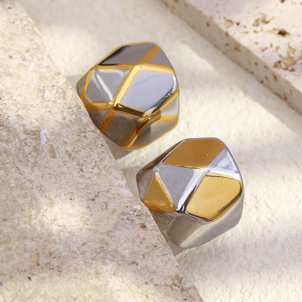Three-dimensional Spherical Shape Gold and Sliver Color Stainless Steel Waterproof Statement Ring 2