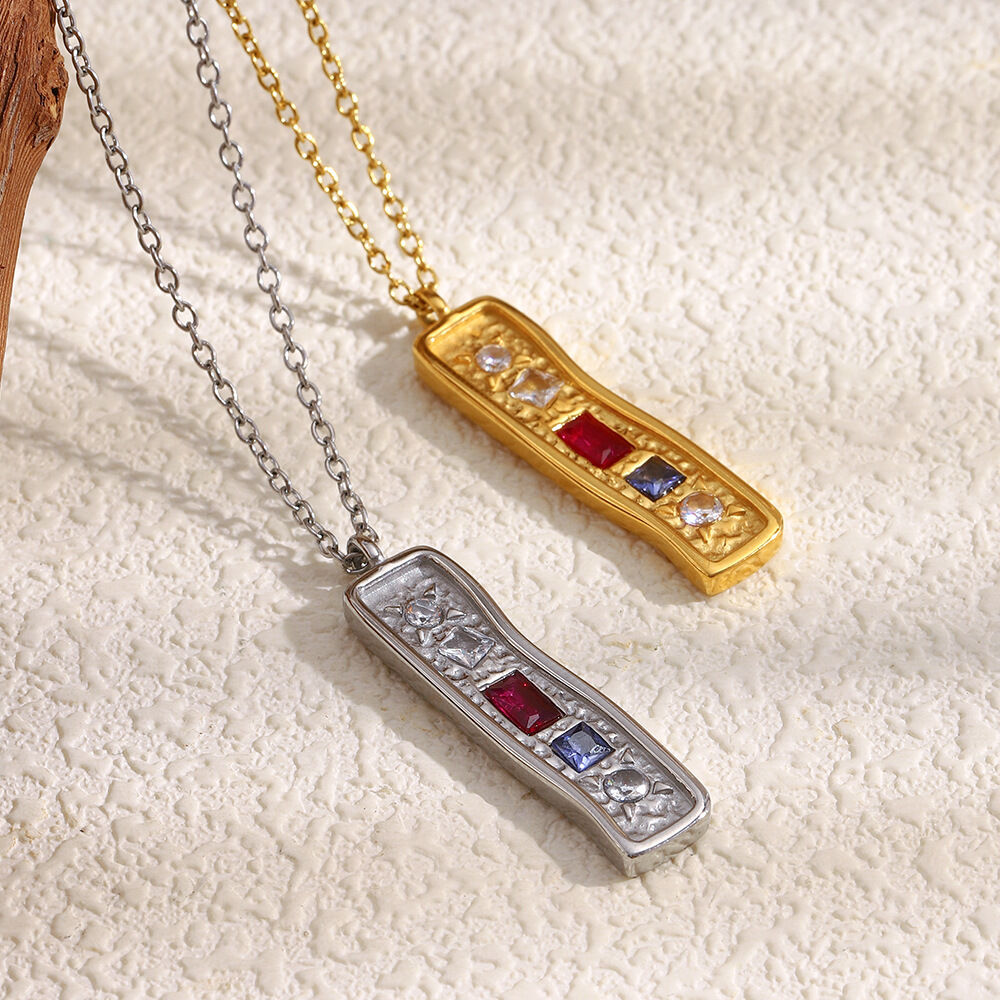 Retro Stainless Steel Waterproof Gold Color Zircon Pendant Necklace 2