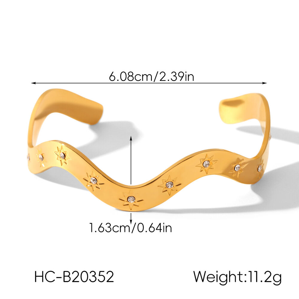 Heart Stainless Steel Waterproof Gold Color Zircon Bangles h5Picture2