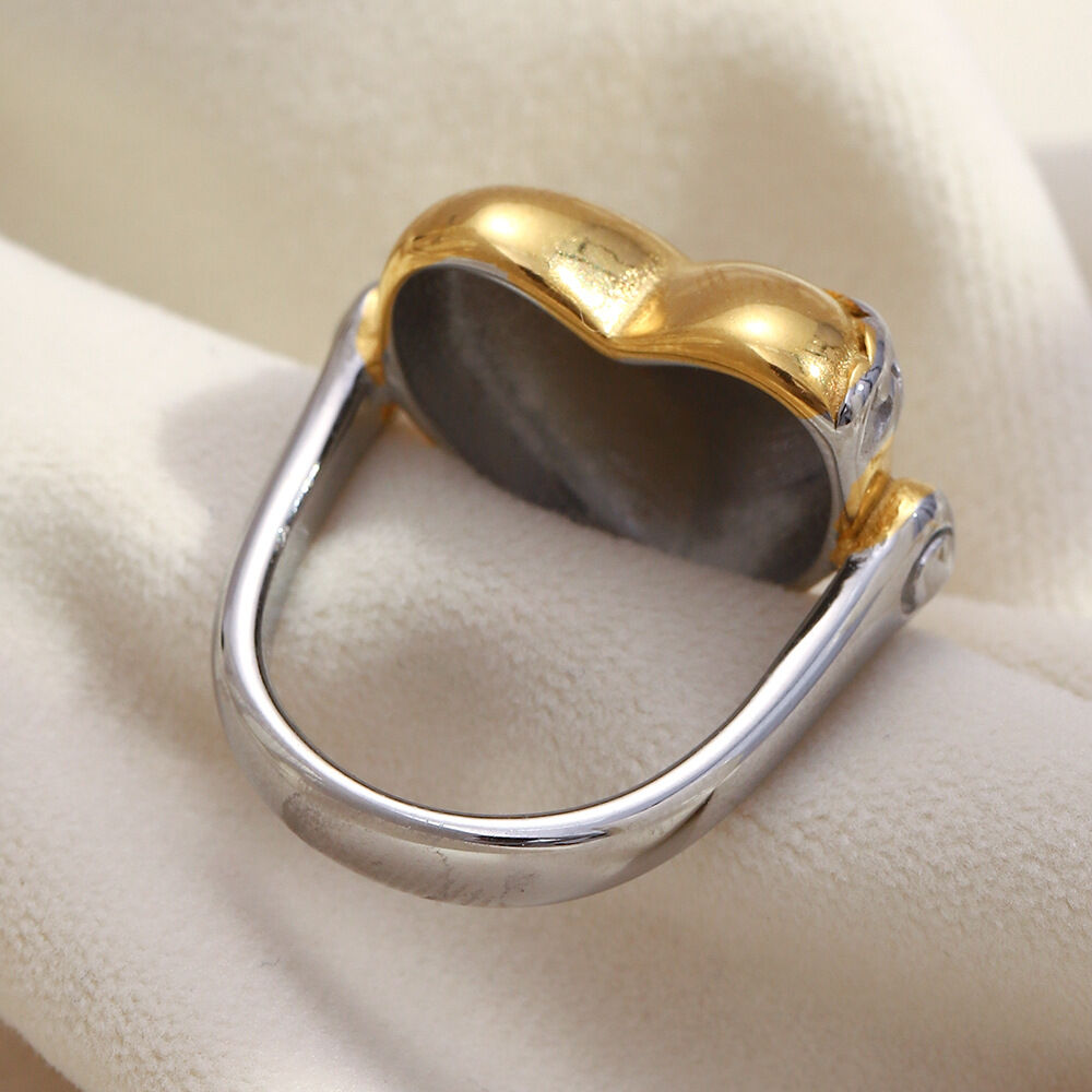 Heart Shape Gold and Silver Color Stainless Steel Waterproof Statement Ring h5Picture3