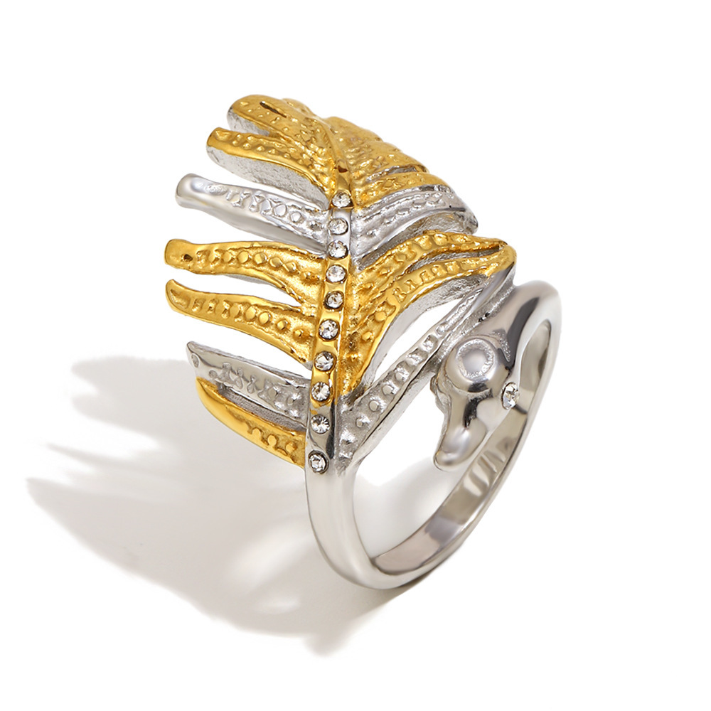 Leaf Shape Gold And Silver Color Stainless Steel Waterproof Statement Ring Picture2