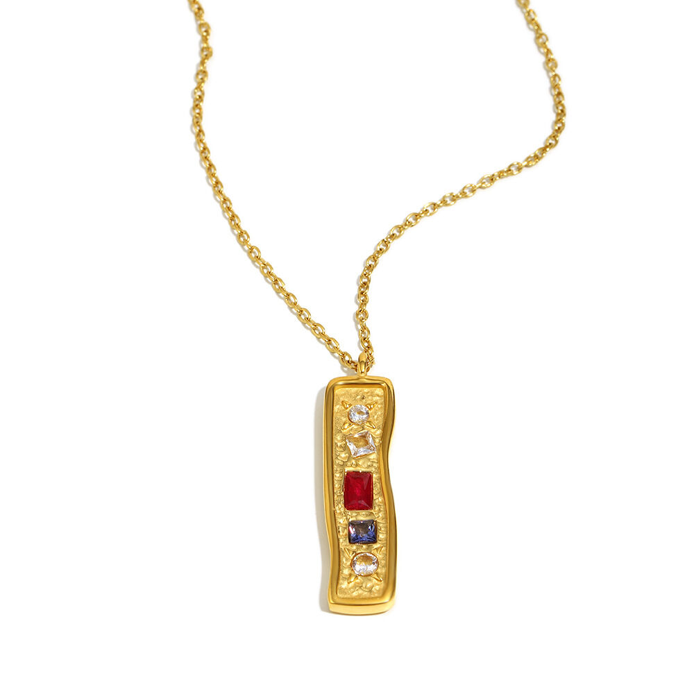Retro Stainless Steel Waterproof Gold Color Zircon Pendant Necklace 