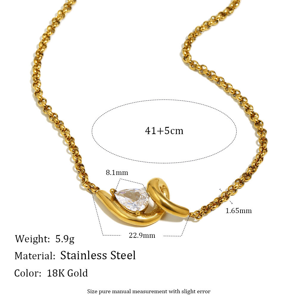 Schlichte, wasserdichte Halskette mit Zirkonia-Anhänger in Goldfarbe aus Edelstahl h5 Bild2