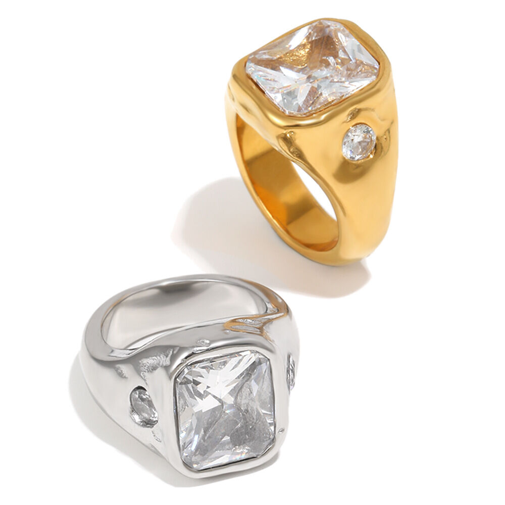 Classic Square Zircon Stainless Steel Waterproof Ring Picture3