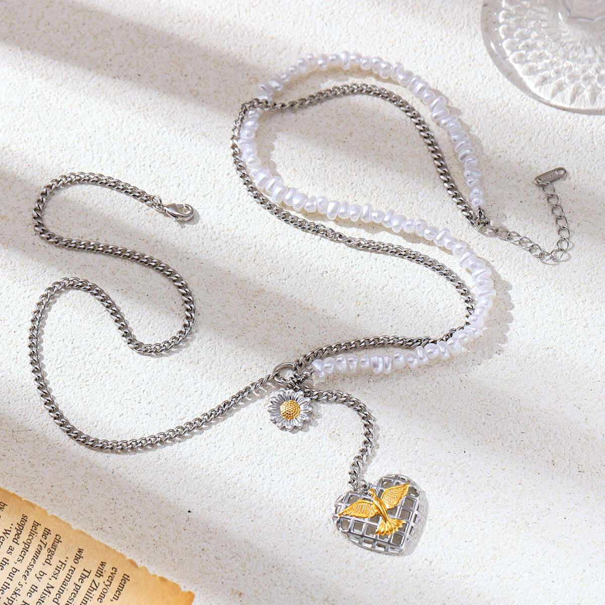 Collana con ciondolo a forma di cuore in acciaio inossidabile impermeabile e di colori misti Immagine4