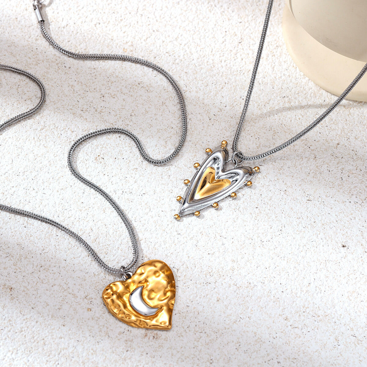 Heart Moon Shape Stainless Steel Waterproof Mixed Color Pendant Necklace 2