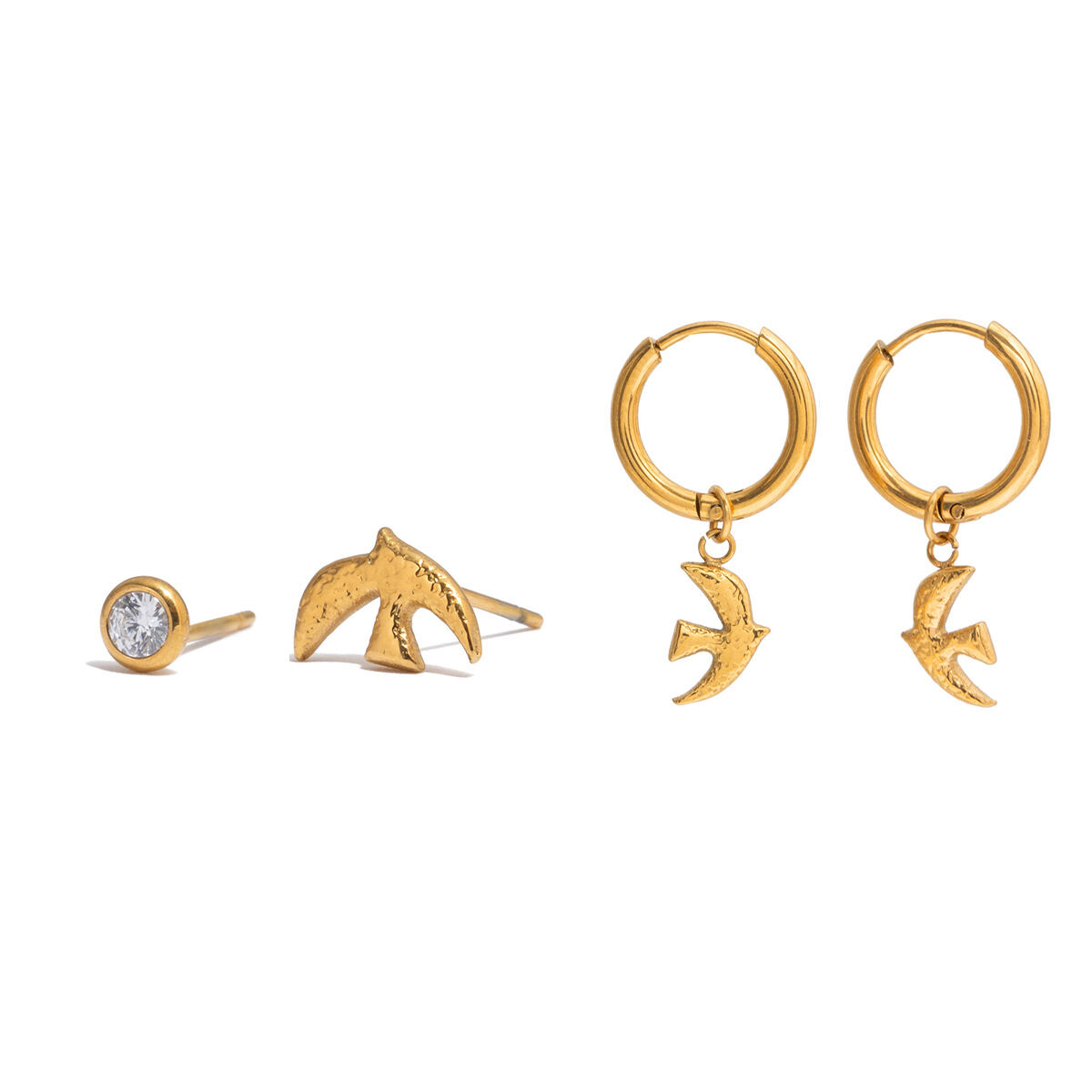 Gorgeous Dove Stainless Steel Waterproof&Anti-tarnish Gold Color Earring Sets h5Picture7