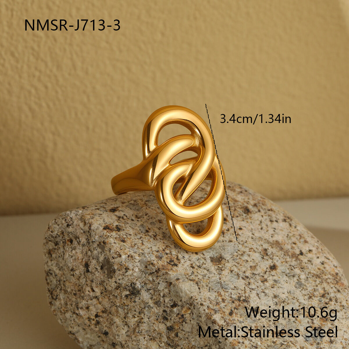 Elegant Shape Hollowed-out Hammer Pattern Stainless Steel Waterproof  Women's Statement Rings h5 