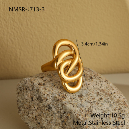 Anillos llamativos de acero inoxidable con diseño de martillo ahuecado, resistentes al agua y elegantes para mujer.