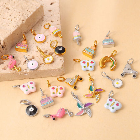 Simple Series Daily Devil's Eye Irregular Shape Animal Cartoon Stainless Steel Waterproof Gold Color Rhinestone Unisex Pendants