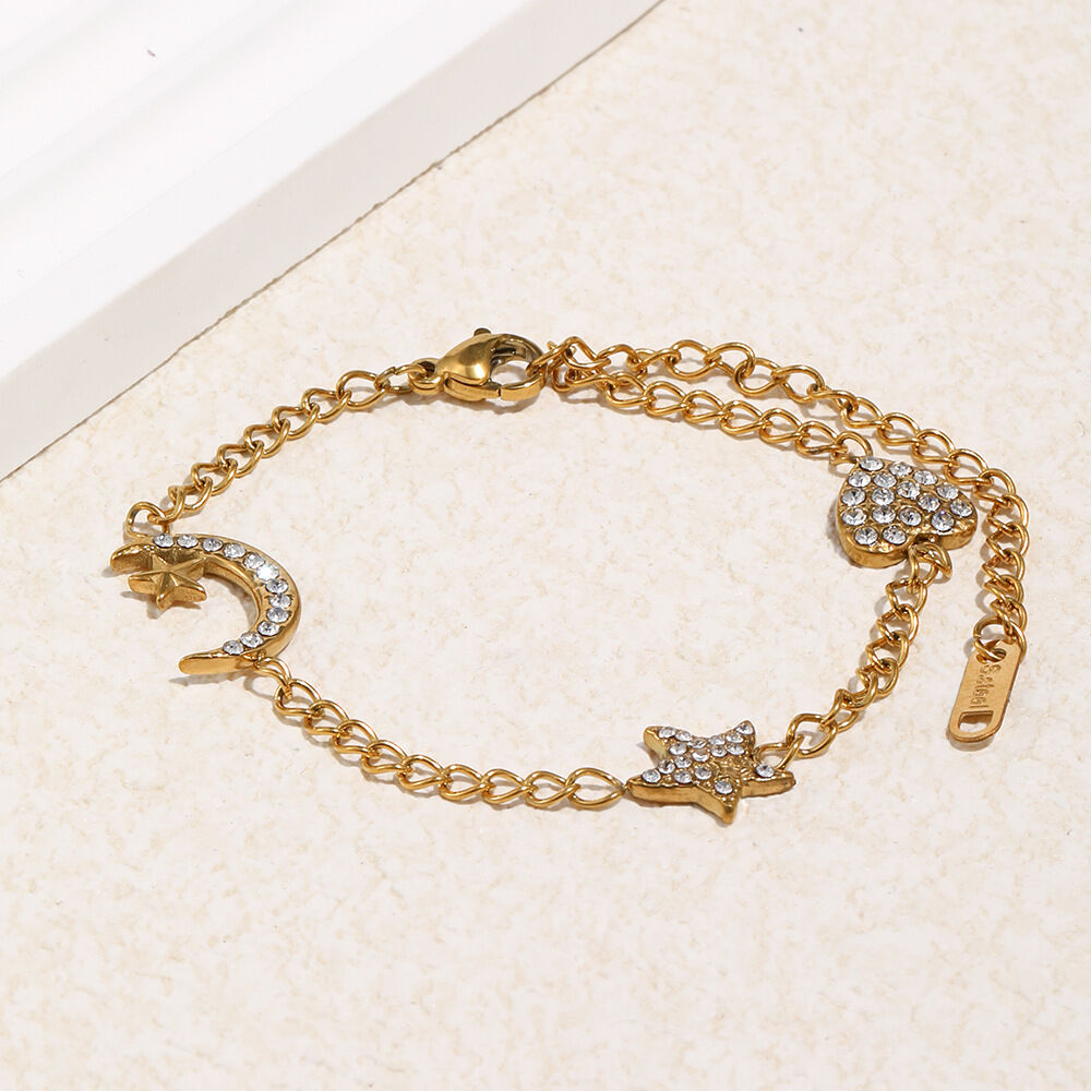 Moon&Star Stainless Steel Waterproof Gold Color Charm Bracelet h5 Picture3